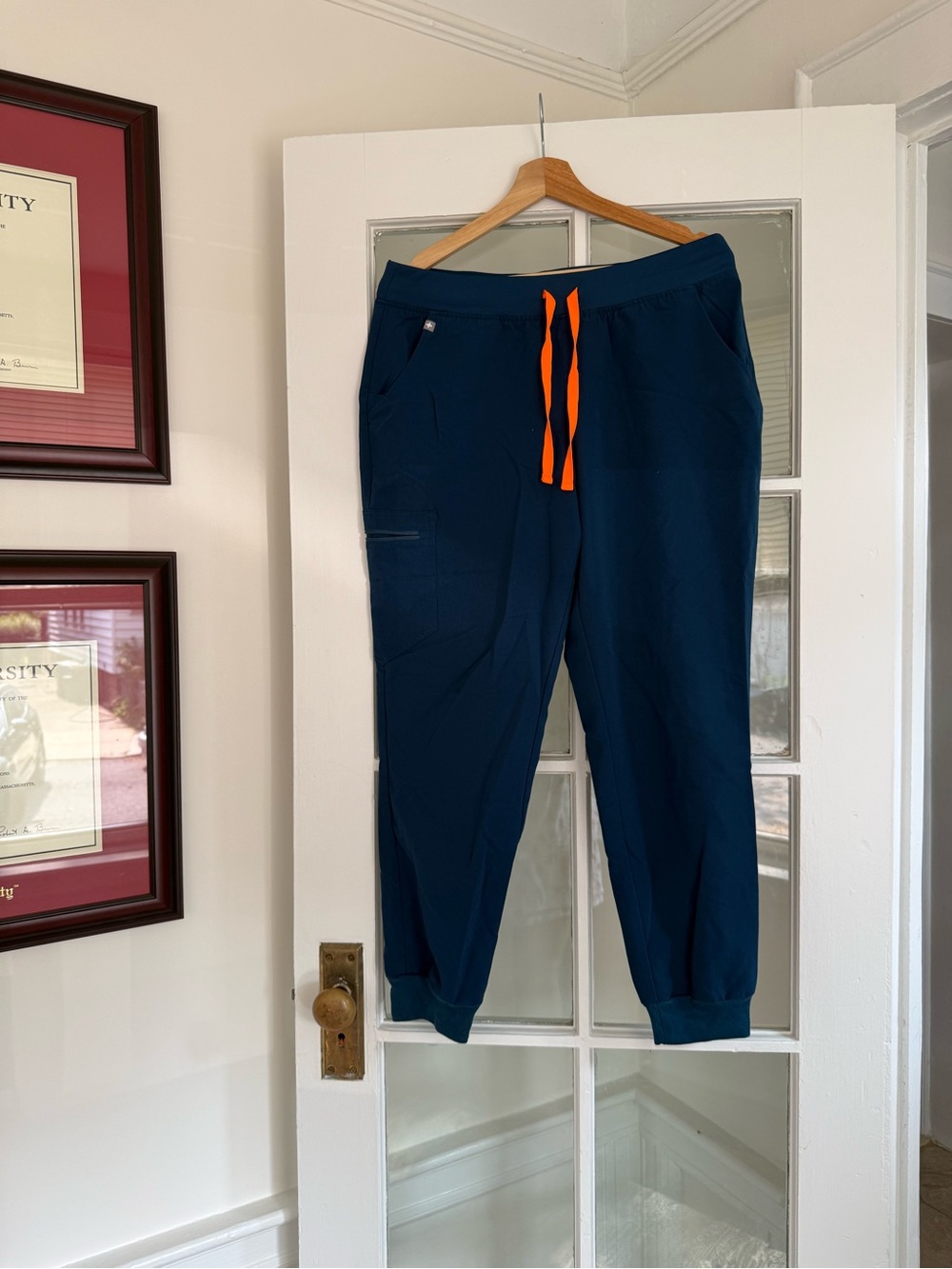 Figs Womens Navy Joggers with Bright Orange Drawcord